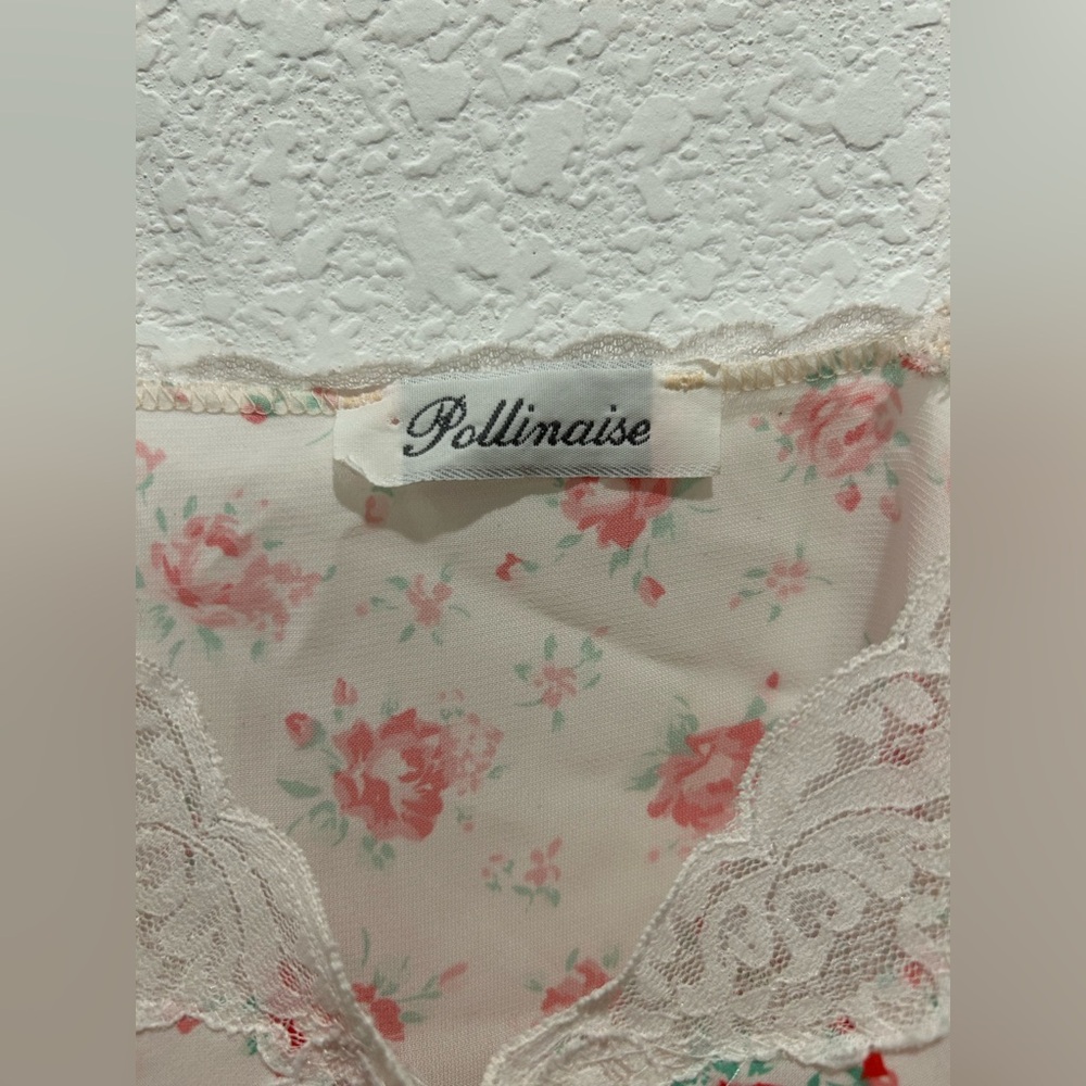 Pollinaise Vintage Red white Floral Lace silk satin Chemise cami slip tank top - Picture 4 of 8